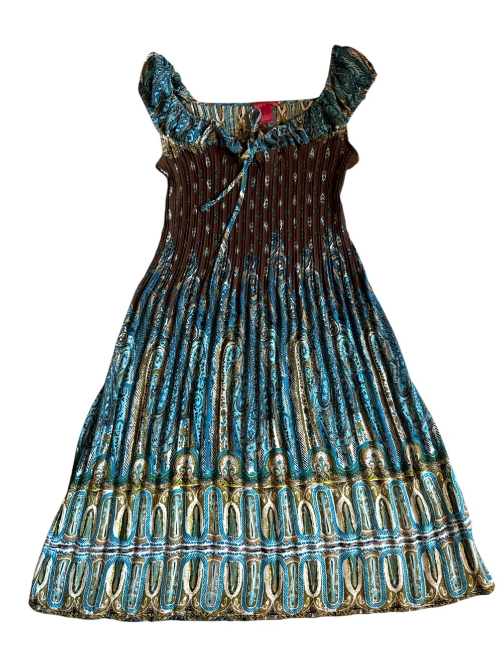 90s Y2K pleated paisley dress, small